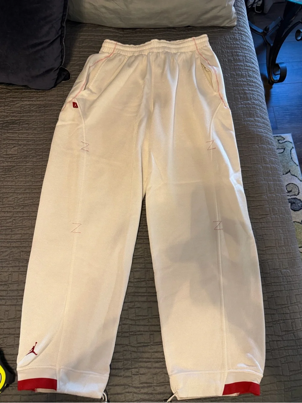 Jordan White Sweatpants with Red Accents